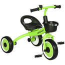 Green Kids Trike with Adjustable Seat, Basket & Bell - Ages 2-5