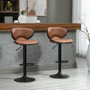 Brown Microfiber Cloth Swivel Bar Stool Set of 2, Adjustable Height Armless Chairs