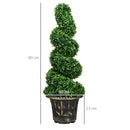 Set of 2 Green Spiral Boxwood Topiary Trees with Pots, 90cm - Indoor Outdoor Decor