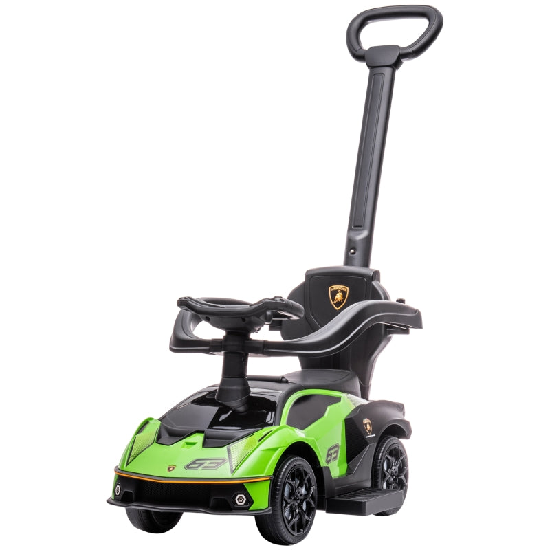 Green Kids 2-In-1 Lamborghini Ride-On Stroller with Horn