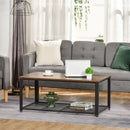 Rustic Brown Industrial Coffee Table with Mesh Shelf