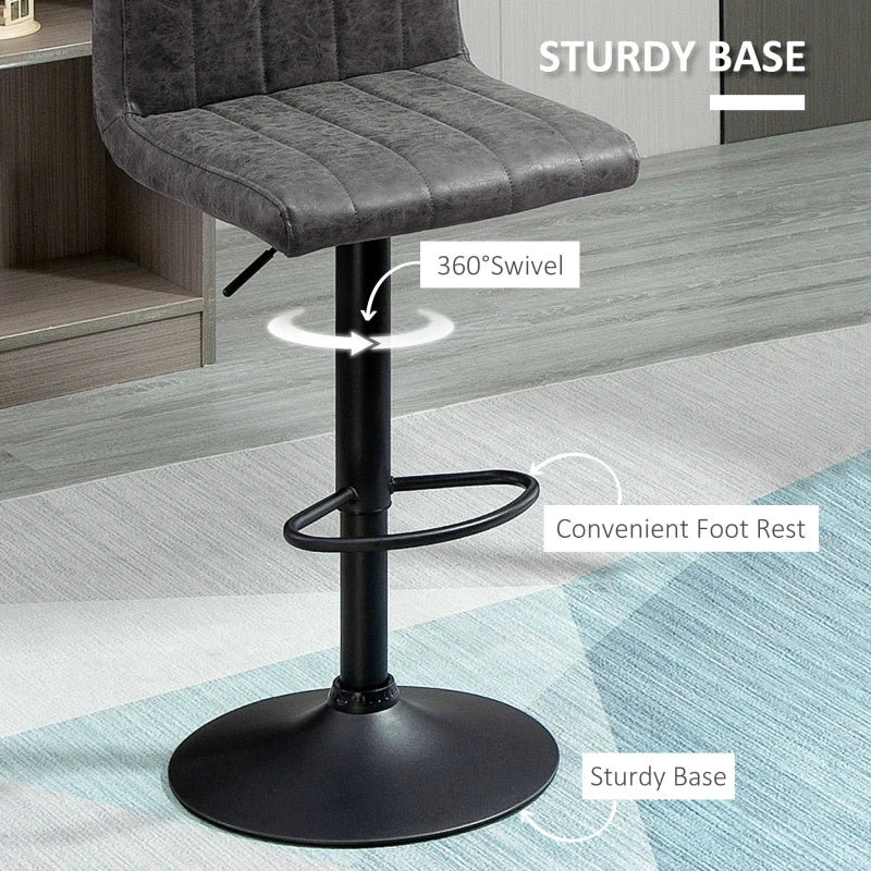 Grey Swivel Barstools Set of 2, Adjustable Counter Chairs with Footrest, PU Leather