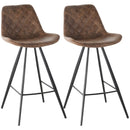 Brown Microfiber Bar Stools Set of 2 - Padded Steel Frame Footrest - Quilted Design
