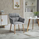 Grey and White Piped Accent Chair with Thick Padding and Wood Legs