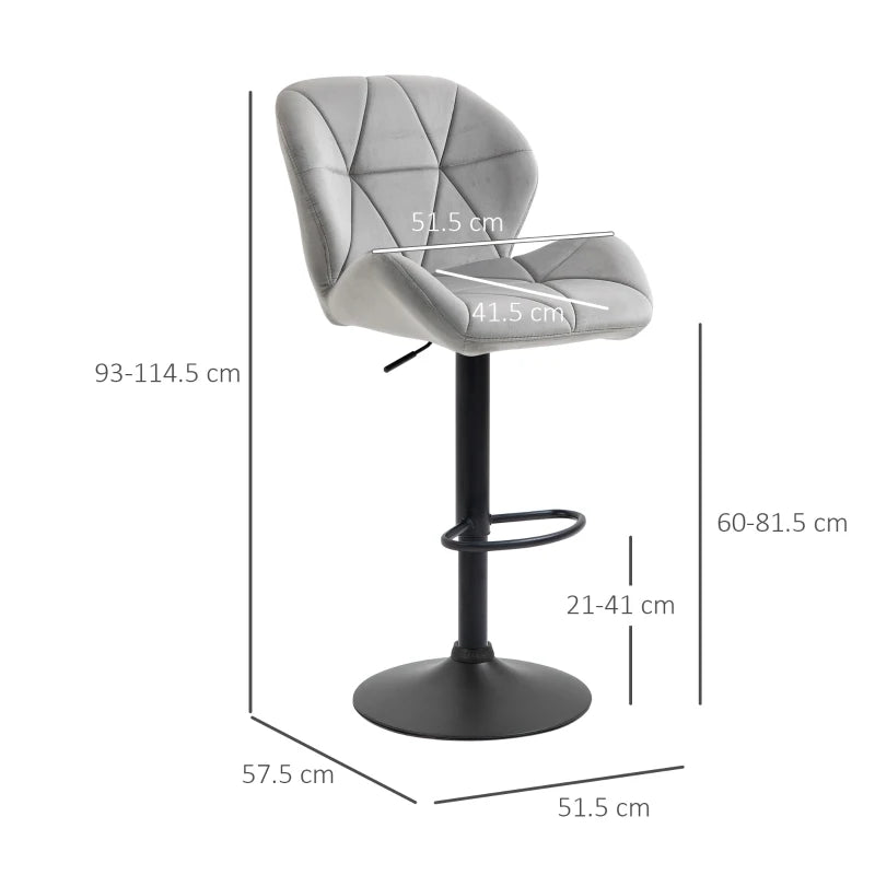 Light Grey Adjustable Swivel Bar Stools Set of 2 with Backrest
