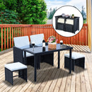 5-Piece Black Rattan Garden Furniture Set with Cushions