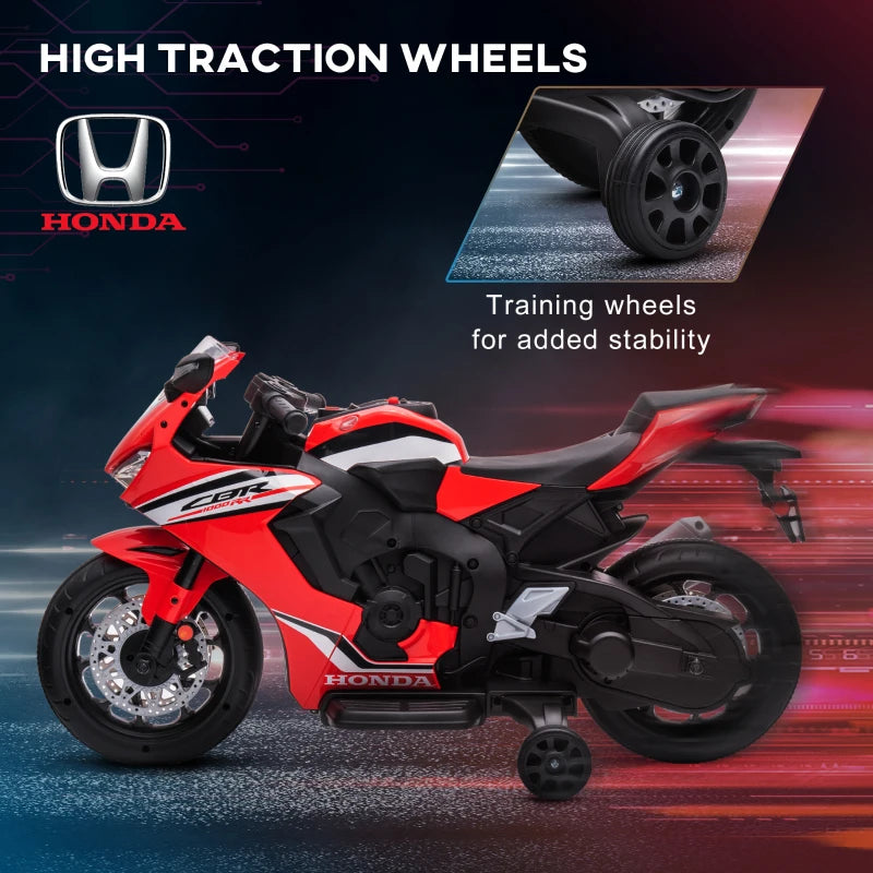 Red Kids 6V Honda Licensed Motorcycle with Music & Training Wheels