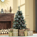 4FT Snow Dipped Christmas Pencil Tree - Red Berries & White Pinecones