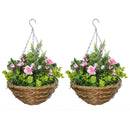 Set of 2 Purple Artificial Lisianthus Flowers Hanging Planters