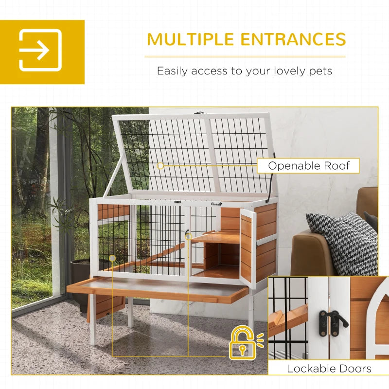 Wooden Small Pet Hutch with Removable Tray and Openable Roof - Natural