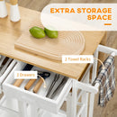 White Bamboo Kitchen Island Set with 2 Stools and Drop Leaf Top