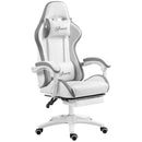 White & Grey Racing Gaming Chair with Footrest and Swivel Seat
