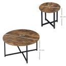 Rustic Brown Metal Frame Round Coffee Table Set - Industrial Side Tables for Living Room