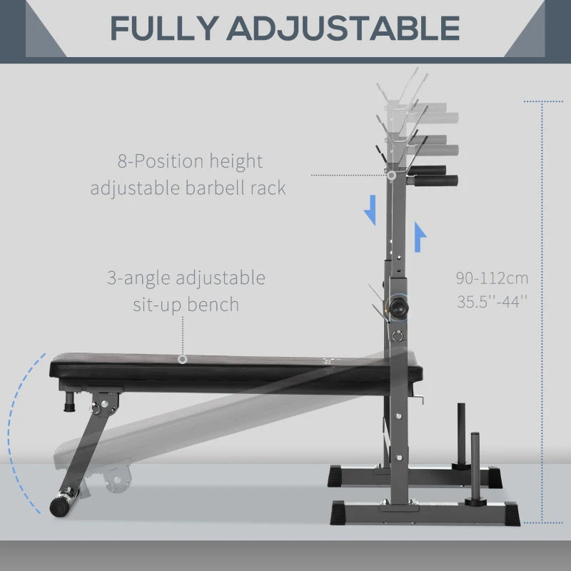 Adjustable Weight Bench with Barbell Rack and Dip Station - Black