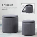 Grey Fabric Storage Ottomans Set of 2 with Removable Lid