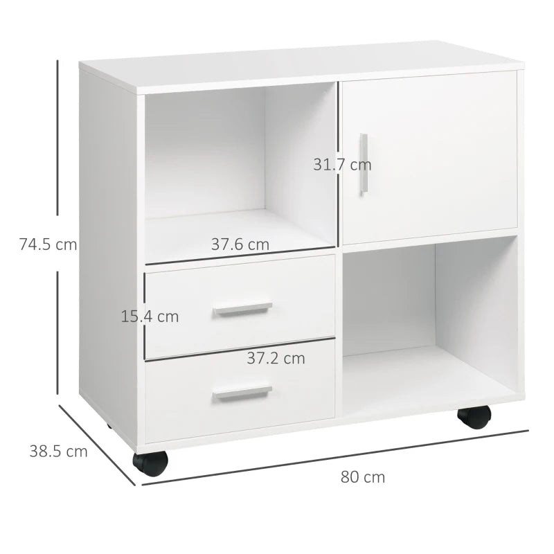 White Printer Stand with Shelves, Drawers & Compartment, Mobile Office Table