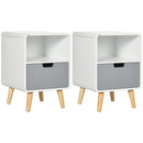 Wooden Nightstand Set with Drawer - Scandinavian Style, 2-Pack, Natural Wood