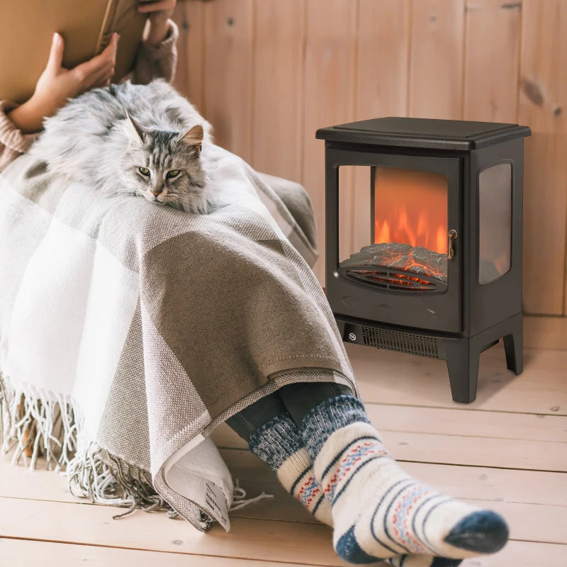 Black Electric Fireplace Heater with Adjustable Flame