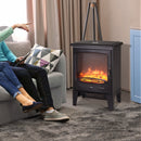 Black Glass Electric Fireplace Heater with Artificial Flame Effect