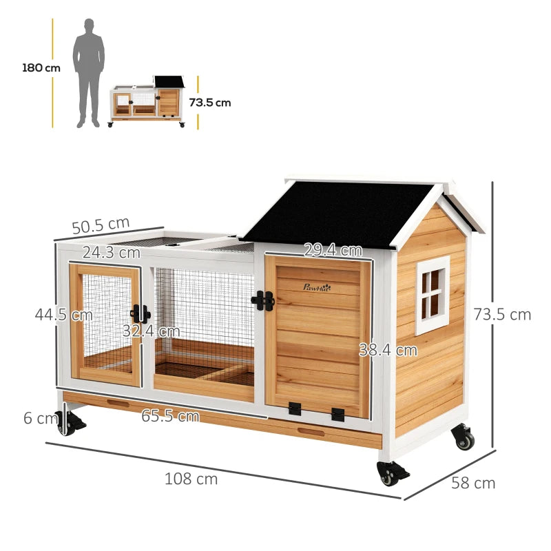 Yellow Wooden Small Pet Hutch with Removable Tray and Wheels