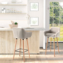 Beige Upholstered Bar Stools Set of 2 - Modern Metal Frame, Solid Wood Legs