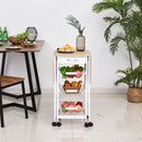 White Oak Drop-Leaf Kitchen Cart Trolley with Baskets and Drawer