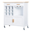 Rolling Kitchen Cart Sideboard Island - White Portable Storage Cabinet with Wine Racks