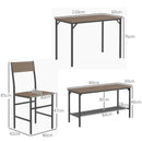 4-Piece Dining Set with Table, Chairs, and Bench - Grey