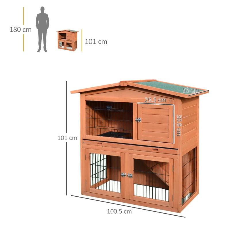 2-Tier Outdoor Rabbit Hutch with No-Leak Tray - Grey, 100.5 x 55 x 101 cm