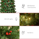 7FT Pre-lit Green Pencil Christmas Tree with Warm White LED Lights and Red Berries