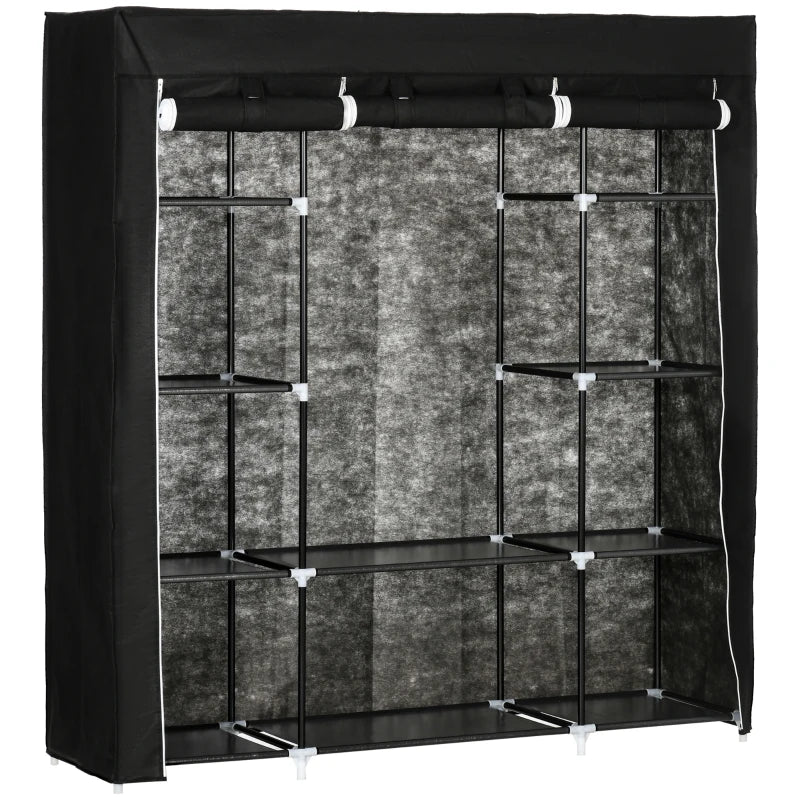 Black Foldable Fabric Wardrobe with Hanging Rail and Shelves