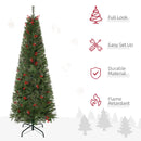 7ft Green Pencil Christmas Tree with Red Berries & Auto Open