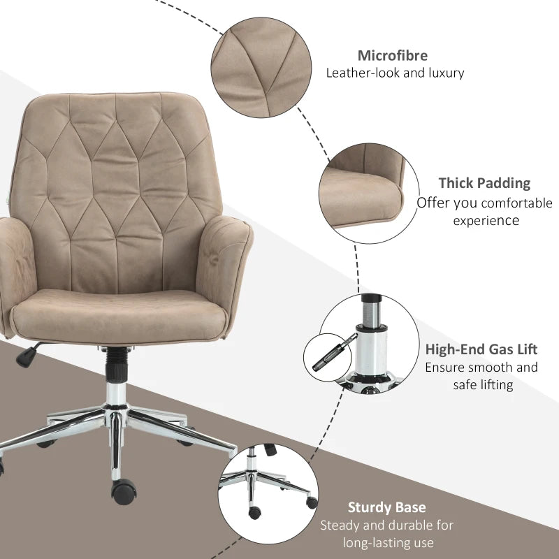 Khaki Microfibre Swivel Computer Chair with Armrest & Adjustable Height