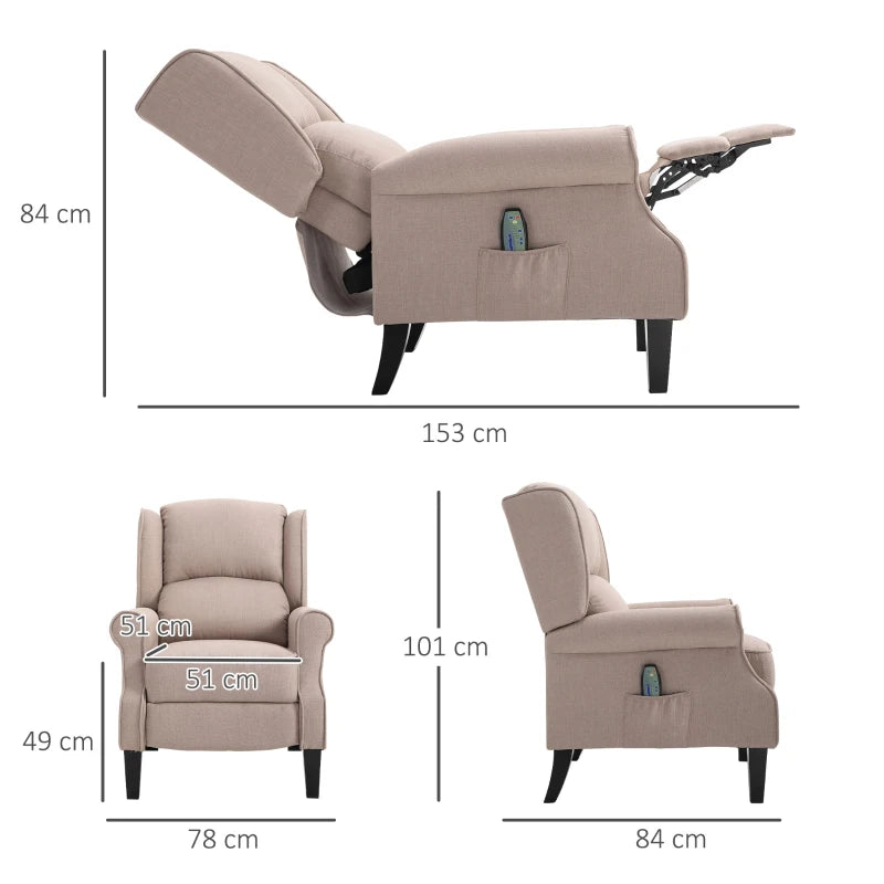 Beige Heated Massage Recliner with Footrest