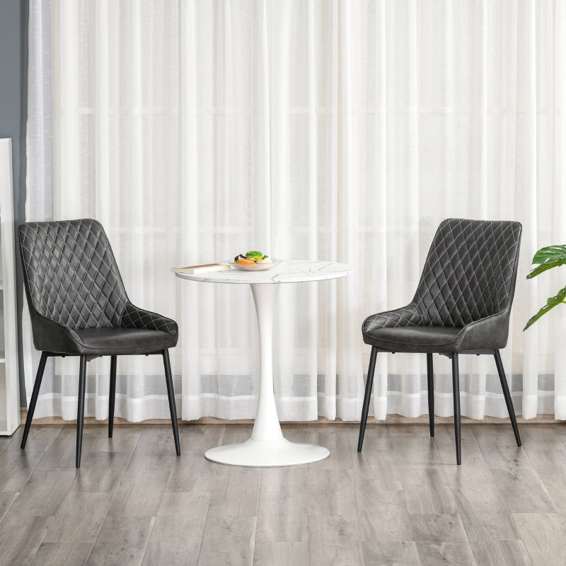 Grey PU Leather Dining Chairs Set of 2 with Metal Legs
