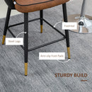 Brown Upholstered Leather Bar Stools Set of 2 with Tufted Back