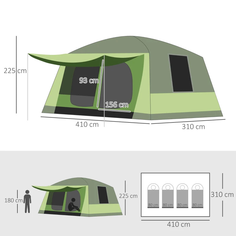 2-Room Tunnel Camping Tent with Porch & Lamp Hook, Portable Carry Bag - Blue