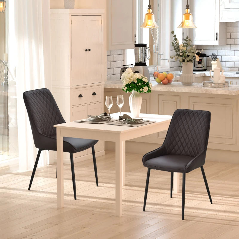 Brown Rhombus Tufted Dining Chairs Set of 2 - Modern Leather Style