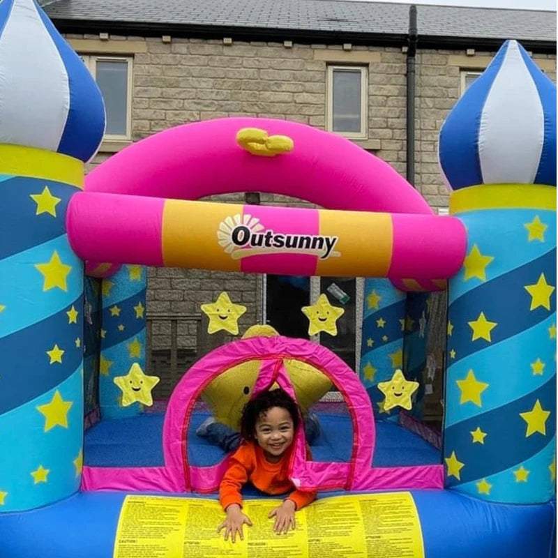 Kids Blue Inflatable Bouncy Castle Trampoline with Blower, Ages 3-8, Stars Design