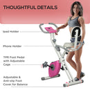 White Folding Magnetic Exercise Bike with Backrest and Tablet Holder