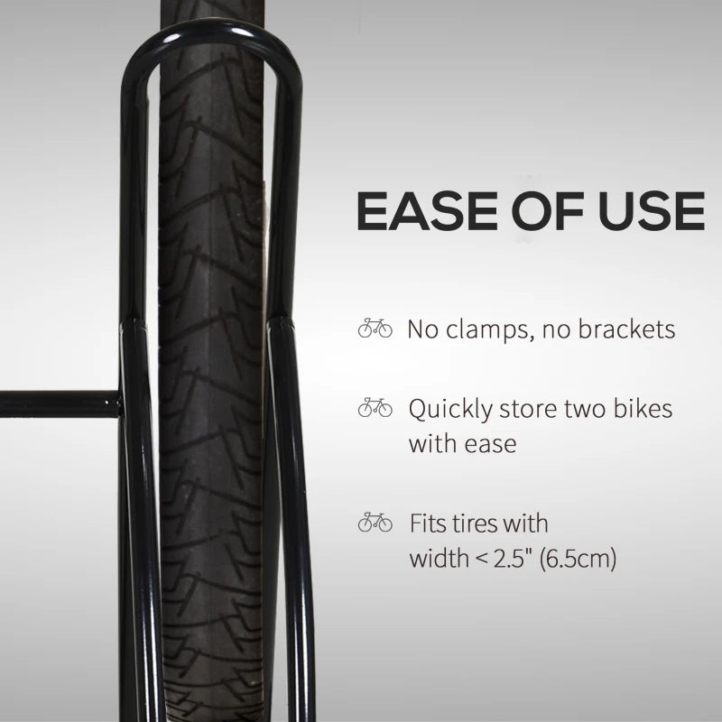 Black 2-Bike Floor Parking Stand Rack - Indoor/Outdoor Reversible