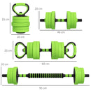 20kg Green Adjustable Weight Dumbbells Set with Barbell, Kettlebell & Push Up Stand