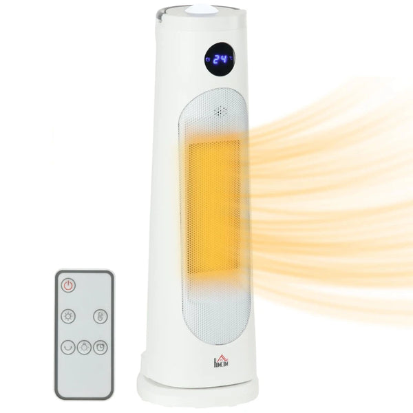 White Portable Electric Ceramic Space Heater with Thermostat & Timer