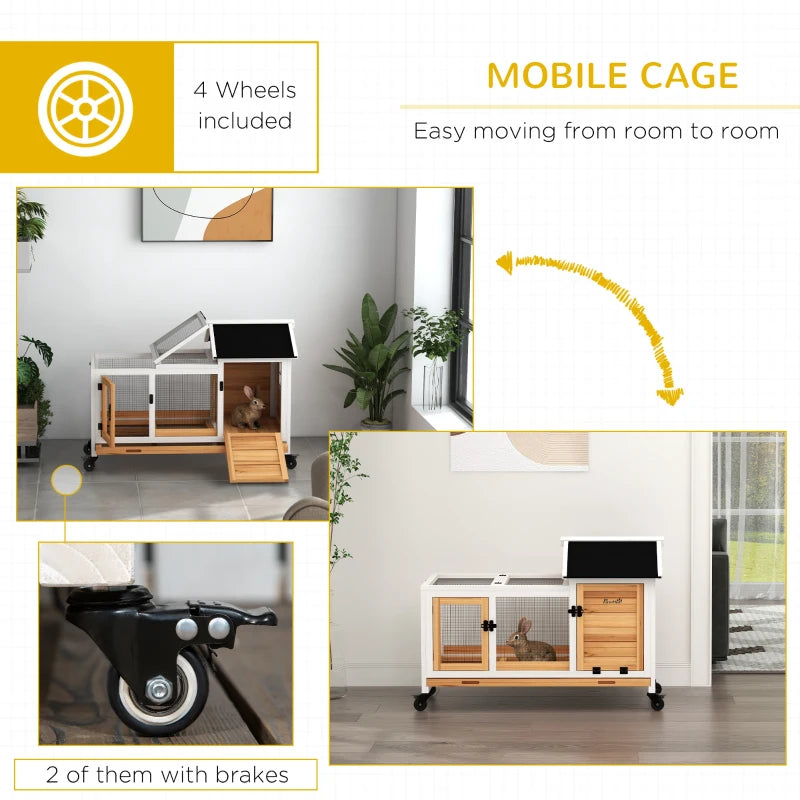 Yellow Wooden Small Pet Hutch with Removable Tray and Wheels