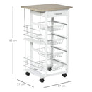 4-Basket Rolling Kitchen Cart with Side Racks, Natural and White