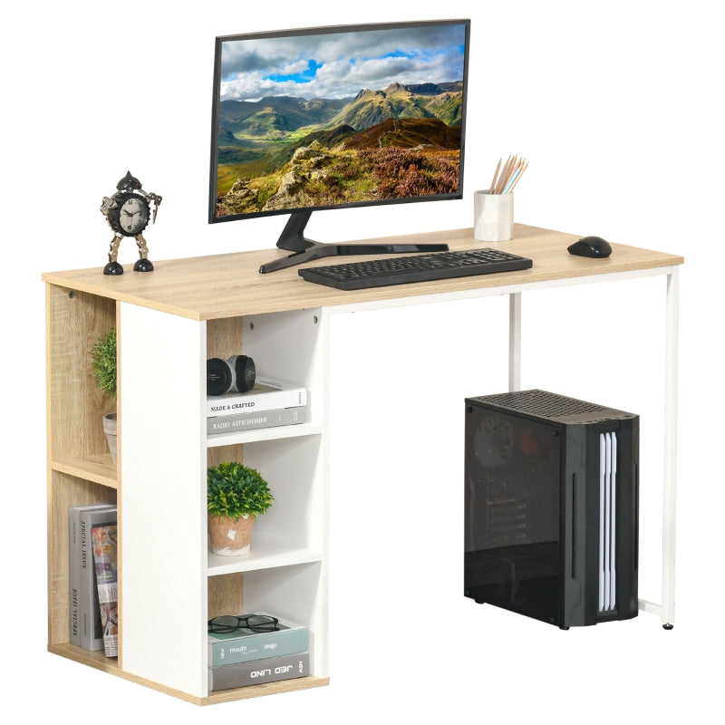 Oak Tone 3-Tier Storage Computer Desk with Side Compartments