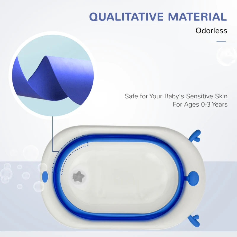 Blue Foldable Baby Bathtub Set with Thermostatic Water Plug