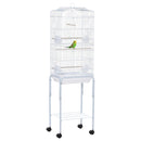 White Bird Cage with Stand and Accessories, 46.5 x 36 x 157 cm