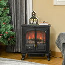 Black Electric Fireplace Stove Heater with LED Flame Effect, Double Door, Portable & Safe