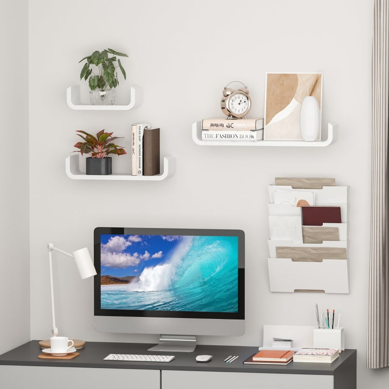 White Floating Wall Shelves Set of 3 - Invisible Mounting for Bedroom & Living Room